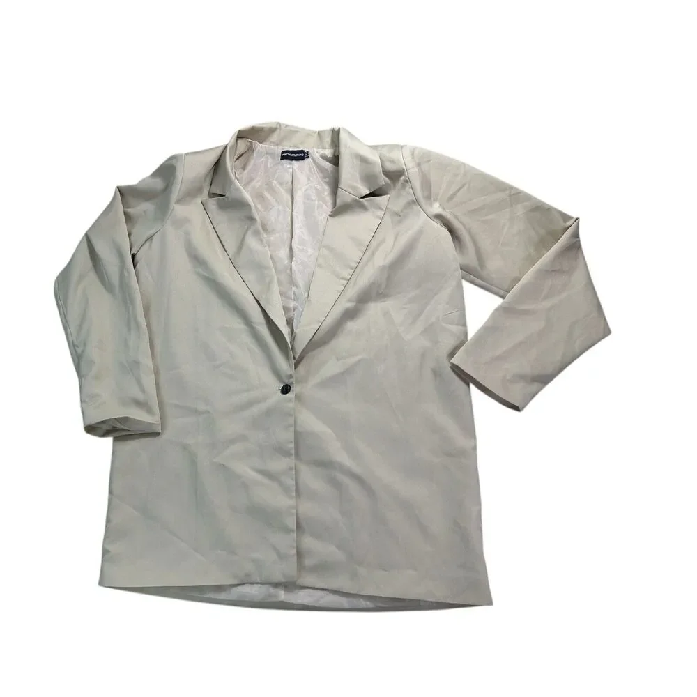 PrettyLittleThing Cream Longline Blazer Jacket UK10 US6 EU38 Single Button - Picture 4 of 10